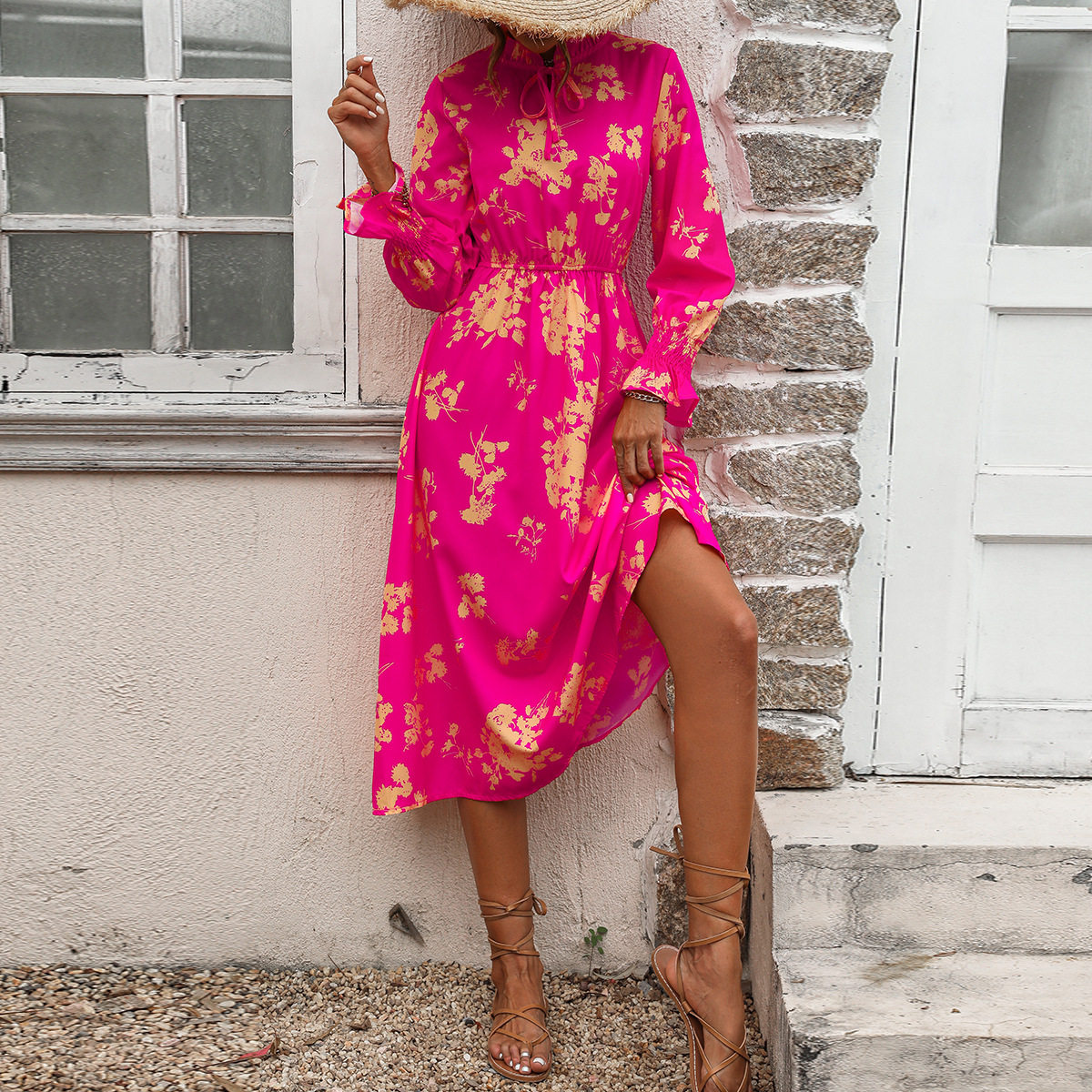 Vintage High Waisted Bell Sleeve Dress Multi Color Options Spring Fashion Wholesale Available factory direct