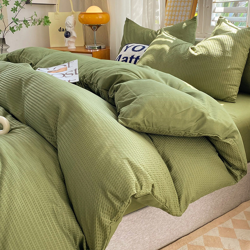 New four-piece waffle solid color quilt cover student dormitory single bed product summer bed sheet three-piece home textile wholesale