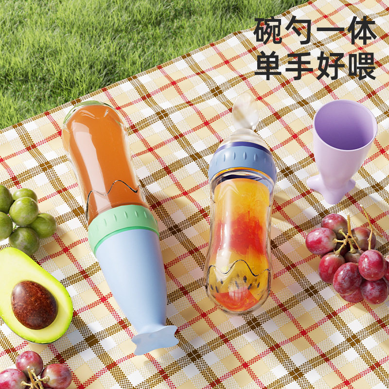 Baby Rice Paste Spoon Feeding Bottle Squeeze Type Food Supplementation Spoon Feeding Silicone Soft Spoon Baby Food Supplementation Tool Bowl Feeding Artifact