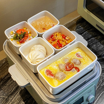 Rectangular Steaming Tray for Home Use, Electric Steamer, Oven Bowl, Tableware, Japanese-Style Underglaze Ceramic Baking Rice Bowl, Food Preparation Tray