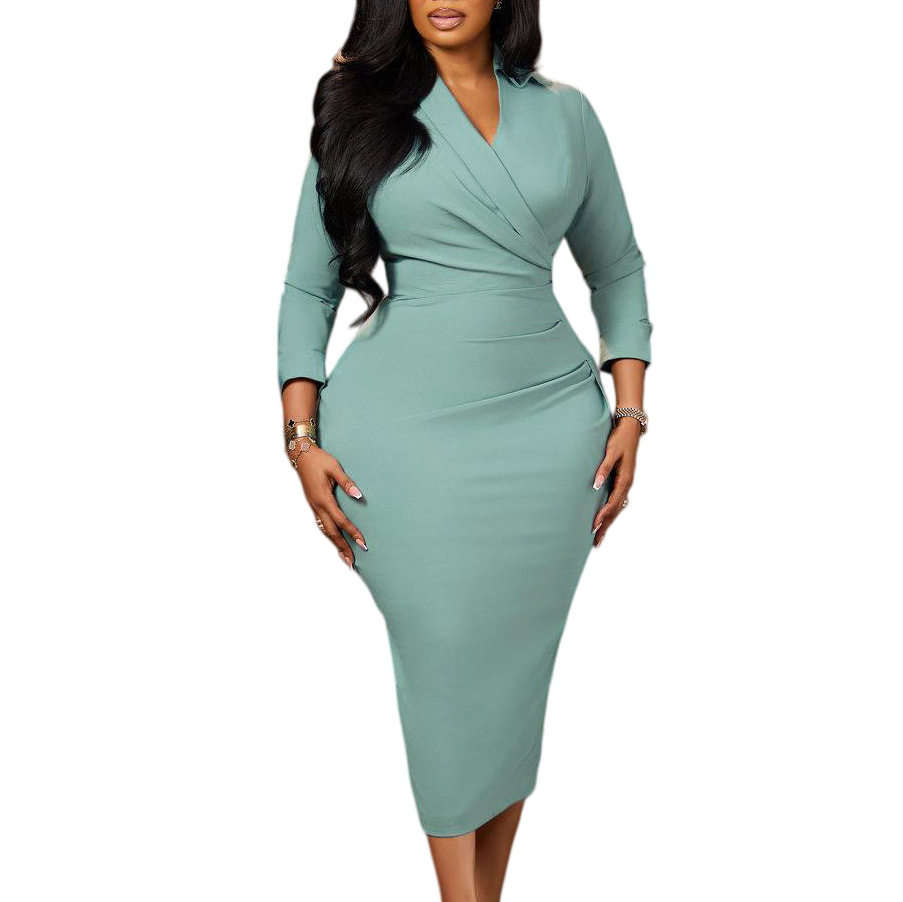Plus Size Womens Fashion V Neck Solid Color Bodycon Pencil Dress Slim Fit Elegant Style for Parties Wholesale Available