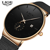 LIGE/LIGE LG9969 новый сетчатый ремень крутые спортивные кварцевые часы с круглым календарем водонепроницаемые часы