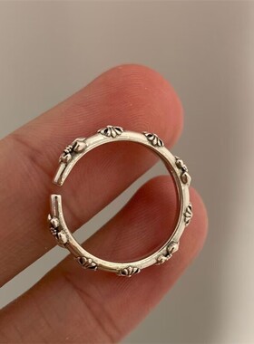 小众设计克克鸢尾开口戒指女轻奢小众设计精致级冷淡风复古指环