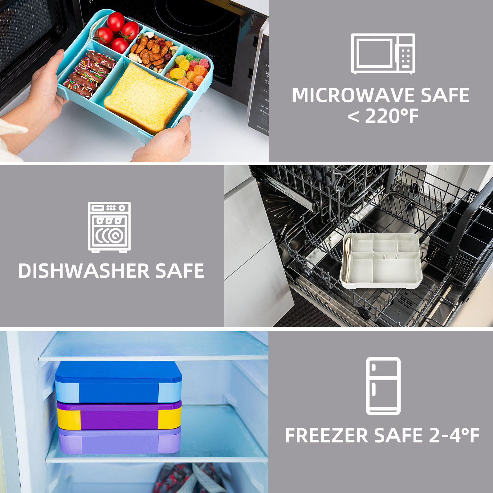 Cross-Border Amazon Rectangular Lunch Box with Cutlery for Students and Office Workers Microwave-Heated Lunch Box