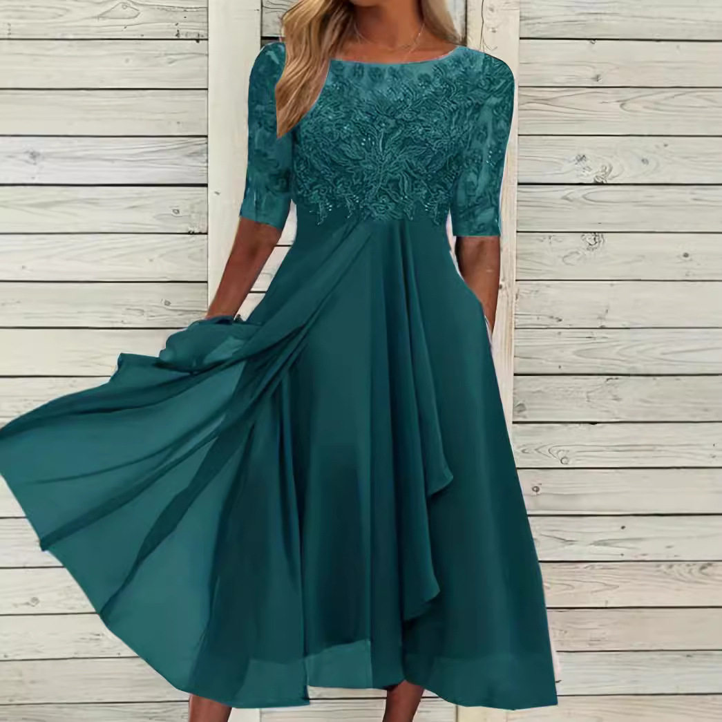 Chiffon Lace Overlay Long Dress Elegant Hollow Out Design Perfect for Bridesmaids and Evening Events Wholesale Available