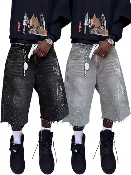 American Retro Washed High Street Denim Shorts for Men and Women, Straight Wide Legs, Distressed, Loose, Casual, Versatile Cropped Pants