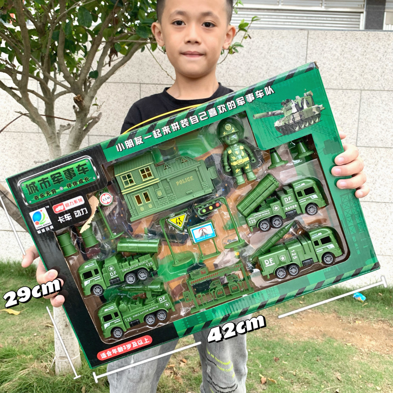 批发工程车消防车模型惯性回力车套装工程玩具车男孩玩具地摊