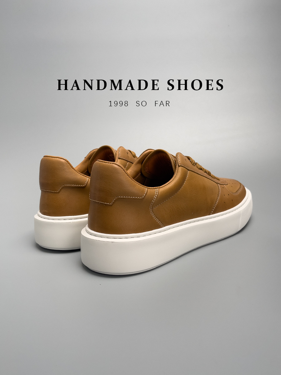 Giày sneaker nam da cao cấp phối màu nâu, kiểu cổ điển thủ công — Màu Nâu [giày có tỷ lệ chất lượng trên 1000]