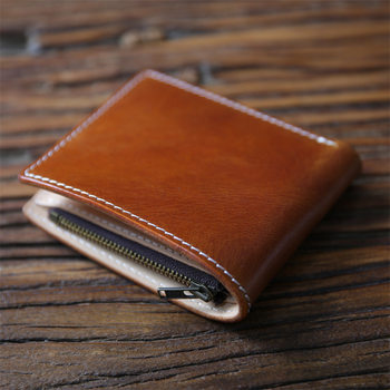 Retro Handmade Vegetable Tanned Leather Wallet Men's Short Genuine Leather Zipper Wallet First Layer Cowhide Youth Horizontal Wallet Trendy