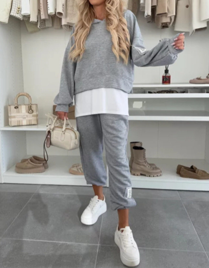 Womens Casual Hooded Tracksuit Solid Color Comfortable Fabric Stylish Design Perfect for Sports and Leisure