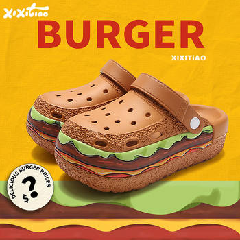 Thin Strips of Creative Hamburger Arch Support Clogs for Women Eva Fun and Cute Heightening Summer Outdoor Sandals and Slippers