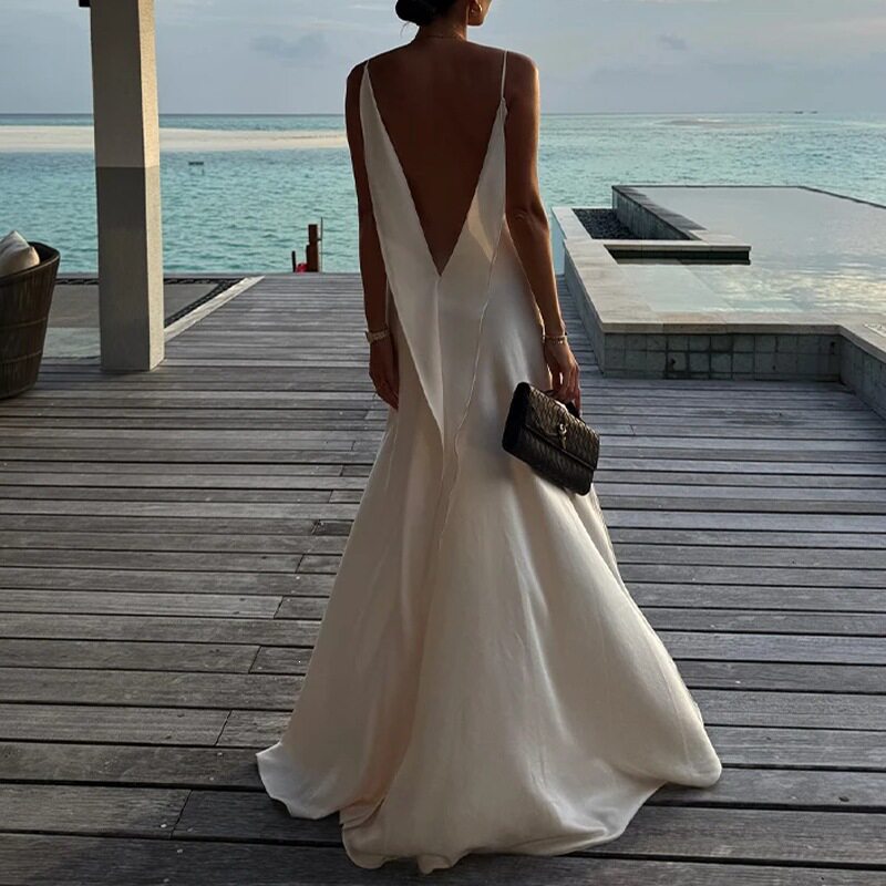 Womens Summer Dress Solid Color Open Back Split Design Casual Style Perfect for Vacations Wholesale Available