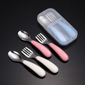 304 stainless steel Children's portable tableware suit cartoon spoon Fork baby learning training spoon household fork spoon