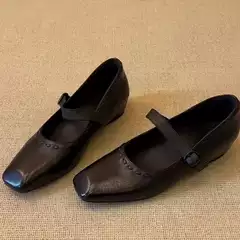 In-Stock Version~ Women's Leather Shoes with Hidden Height Increase, Square Toe, Genuine Leather Mary Jane Shoes, Suitable for All Seasons, Casual Shoes