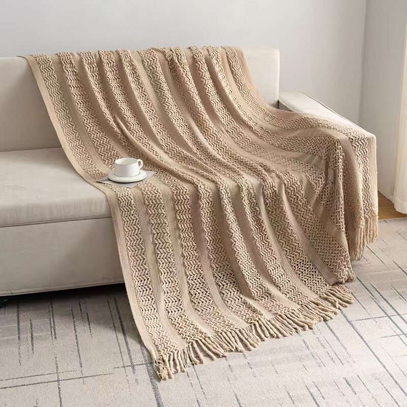 Solid Color Tassel Knit Blanket, Sofa Blanket, Office Nap Blanket, Air Conditioning Blanket, Bed Runner, Blanket, Ins Style