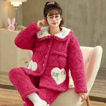 Wholesale New Maternity Nursing Clothes Postpartum Wear Autumn Winter Flannel Three-Layer Quilted Maternity Nursing Pajamas