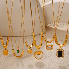 New French-Style Retro Sugar Cube Elegant Light Luxury Necklace Stainless Steel Black Square Pendant with Diamonds Necklace Jewelry for Women