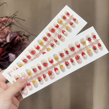 S373-Pre-Made Nail Polish Cream Strawberry Cartoon Smiling Face Candy Color Sweet Girl Nail Polish Cute Removable Nail Polish