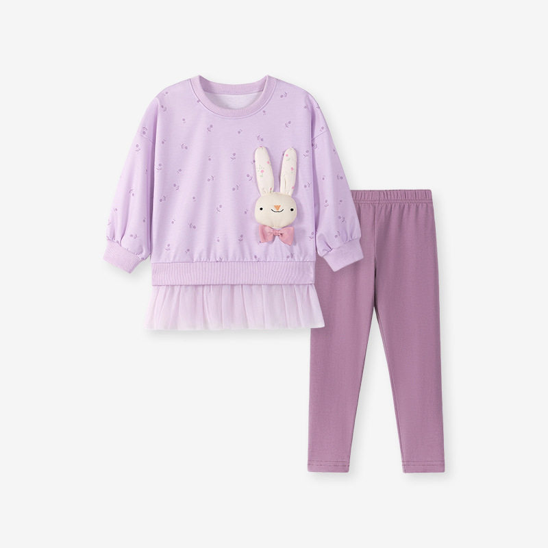 Grosir Pakaian Anak Produsen Sumber, Set Anak Perempuan Lengan Panjang Musim Gugur, Set Anak Hiasan 3D Lucu