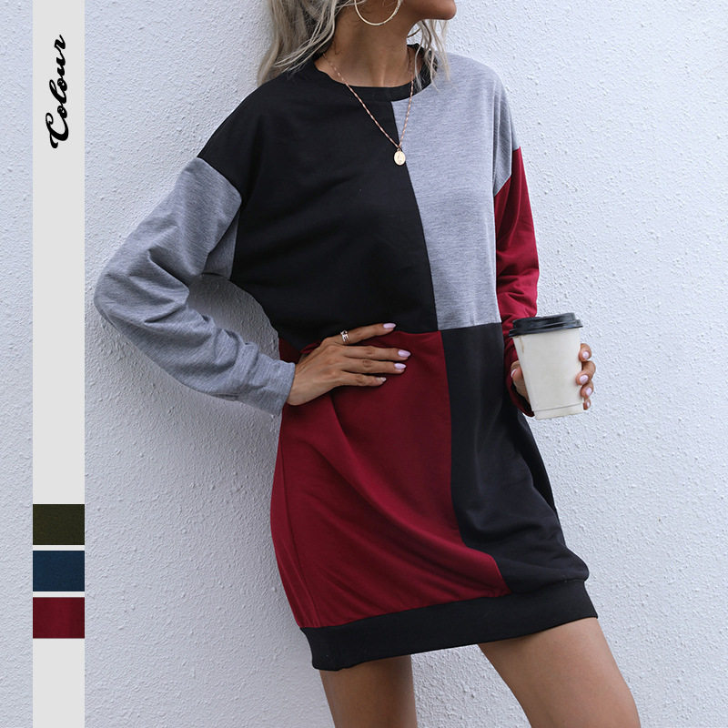 Womens Color Block Long Sleeve Dress Autumn Fashion Casual Style Wholesale Availability OEM ODM service