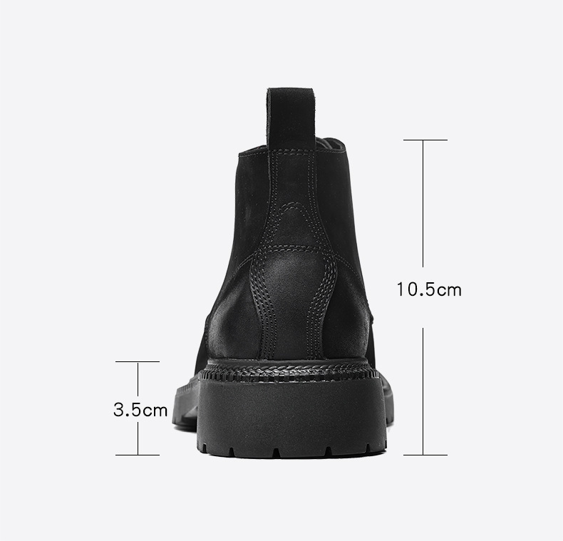 Bốt Martin nam da bò cổ vừa đế dày lót nhung giữ ấm — Màu đen, Màu camel, Màu xám, Màu đen lót nhung giữ ấm