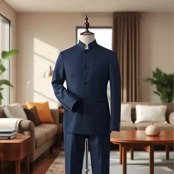 Men's Suit with Stand Collar, Slim Fit, Zhongshan Style, Stage Performance Attire, Men's Youth Clothing, Two-Piece Set for Stage Performances