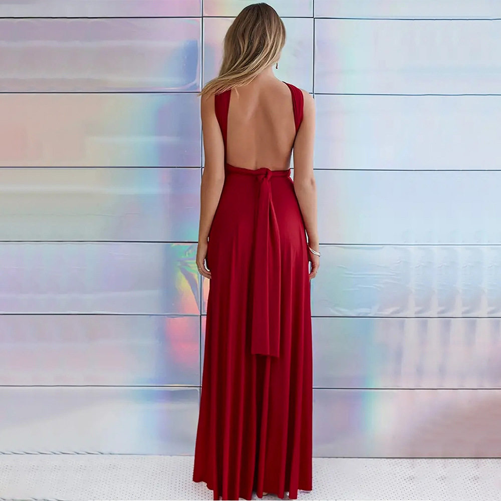 Summer Maxi Dress Versatile Tie Styles Halter Neck Red Color Perfect for Beach Parties or Casual Outings Wholesale
