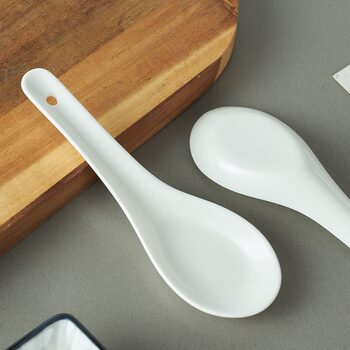 Soup Spoon Pure White Ceramic Spoon Spoon Flat Bottom Spoon Wholesaler Household Restaurant Spoon Tableware for Eating and Drinking Soup Bone