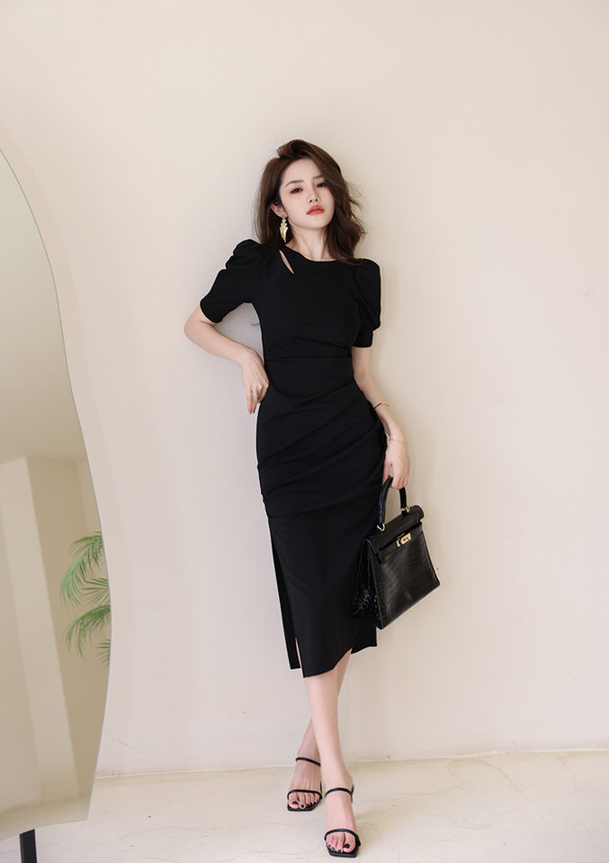 Váy Ôm Body Nữ Tay Lỡ Thiết Kế Xẻ Tà Dáng Dài Màu Đen chi tiết 14