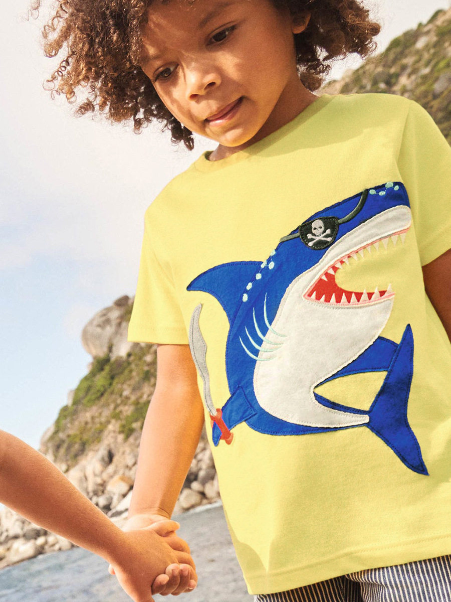 Boys' Summer Cotton T-Shirt, Cartoon Applique Kids' Top