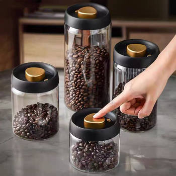 Coffee Bean Storage Tank Vacuum Glass Sealed Tank Push-Type Storage Tank Milk Powder Tea Moisture-Proof Storage Storage Tank