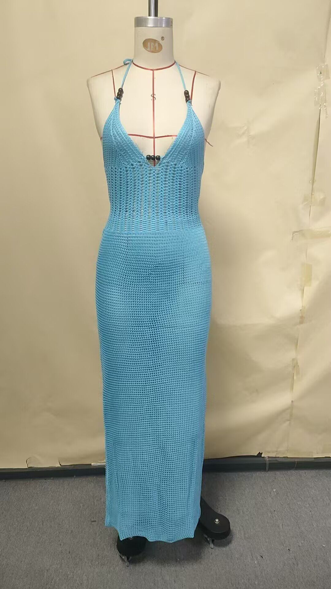 2025年新品!!欧美春季女装针织性感V领挂脖露背沙滩裙女