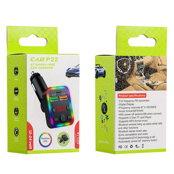 P22 Bluetooth Mp3 Player Supports Pd Fast Charging Car Mobile Phone Charger Type-C Cigarette Lighter Hole Charging
