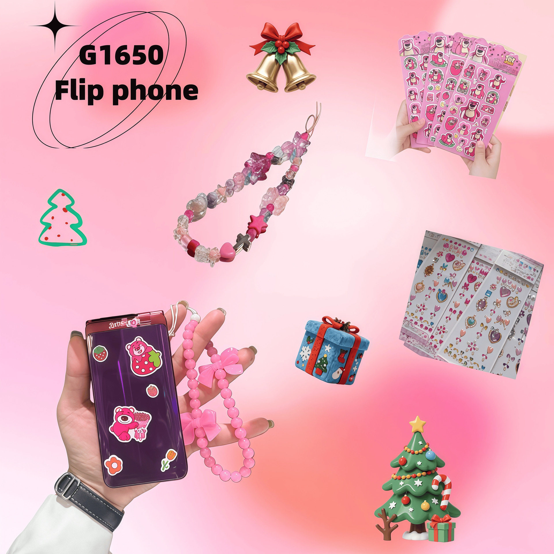 跨境外贸 G1650 智能手机大声大字翻盖按键老人机安卓外贸SMG手机