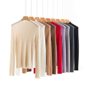 A generation of hair wholesale semi-high collar silk cashmere blend bottoming sweater slim outer wear long sleeve top solid color