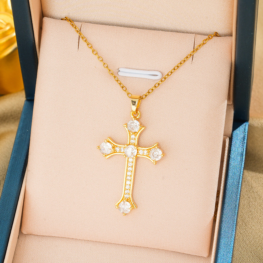 246-9 クロスネックレス - ゴールド＆ホワイト