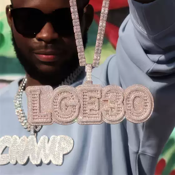 European and American Men's Ladder Square Alphanumeric Candy Hiphop Brass Zircon Necklace Trendy Hip Hop Exaggerated Jewelry