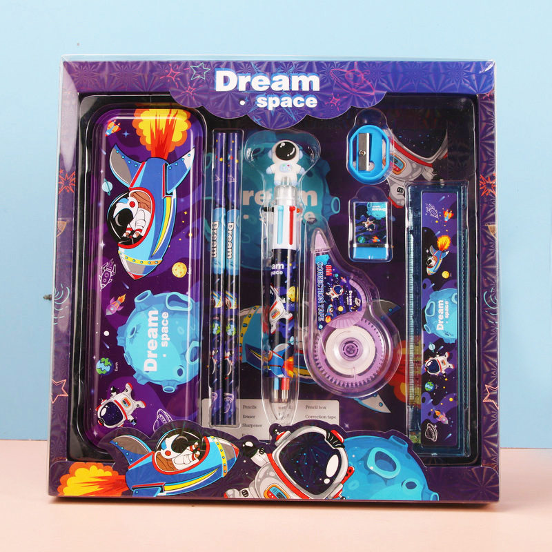 Children's stationery suit gift box 7-piece school supplies pencil case correction tape set student school opening gift prize
