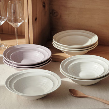 Cream-Style Ceramic Plates, Dishes, Household Bowls and Plates, Tableware with a High-End Feel, Natural Wood-Style Dinner Plates, Deep Plates, Creative Ins-Style