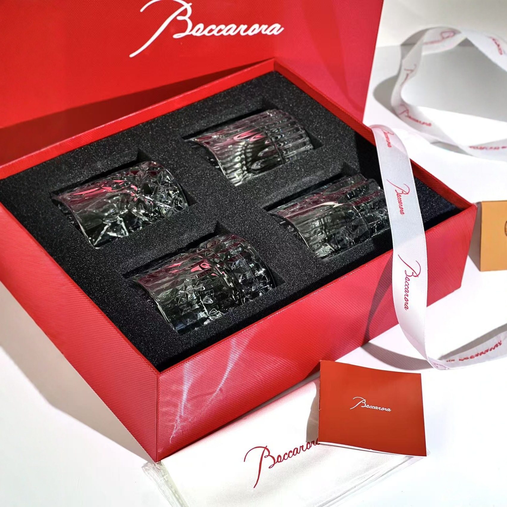 Bakana Light Luxury Style Whiskey Glass Thickened Crystal Glass Cup Engraved Wine Glass Set Gift Box