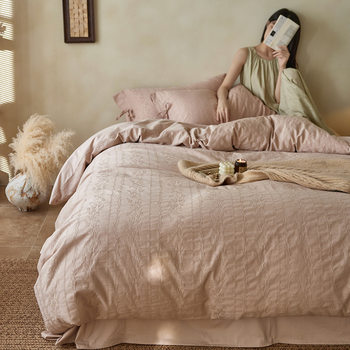 Light Luxury and Minimalist | Class a 100-Count Pure Cotton Embossed Jacquard Brushed Four-Piece Set French Jacquard Pure Cotton Bedding