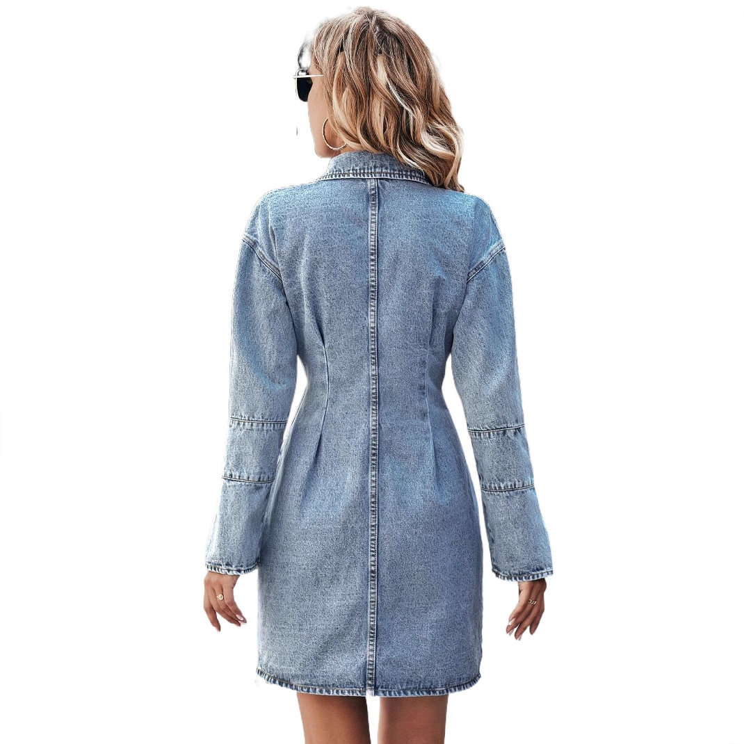Vintage Slim Fit Denim Dress Waist Defining Elegant Comfortable Perfect for Casual Outings or Summer Events