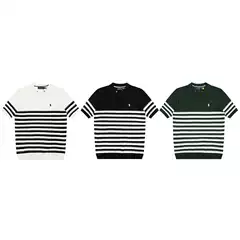 Cross-Border Export Short-Sleeve Polo Shirt 25Ss Summer New Striped Pony Embroidery Small V-Neck Knit Unisex Polo Shirt