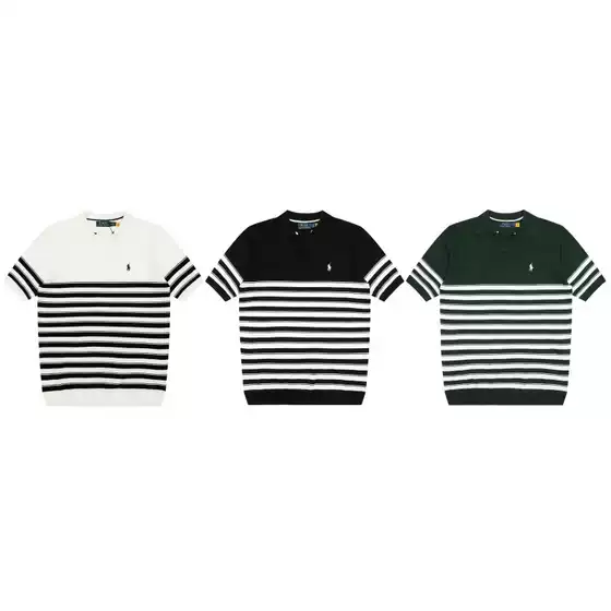 Cross-Border Export Short-Sleeve Polo Shirt 25Ss Summer New Striped Pony Embroidery Small V-Neck Knit Unisex Polo Shirt