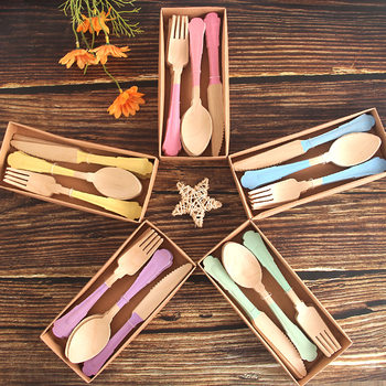 Environmentally Friendly Disposable Wooden Tableware, Cutlery, Forks and Spoons, Wooden Degradable Take-Out Compostable Disposable Tableware