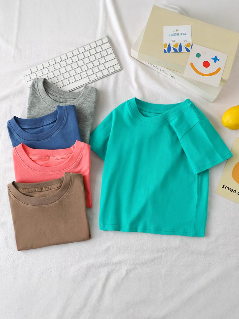 Girls' Cotton Short-Sleeve T-Shirt, New Summer Style, Boys' Versatile Minimalist Half-Sleeve Tee, Thin Summer Wear