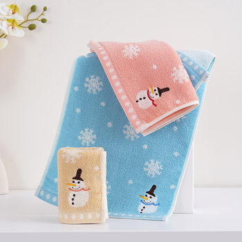 Pure Cotton Children's Towel, Soft and Cute Cartoon Snowman Face Towel for Home Use, Absorbent, Suitable for Kindergarten, Hand Wiping, Jacquard Pattern