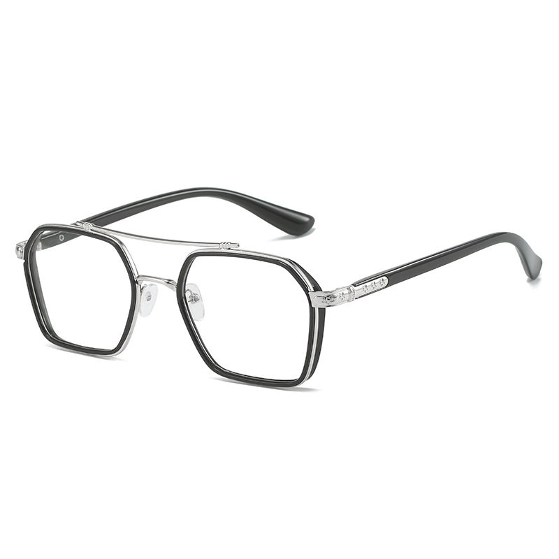 2022 new large frame double beam retro color-changing glasses Tide men's glasses frame anti-blue light flat mirror manufacturers wholesale