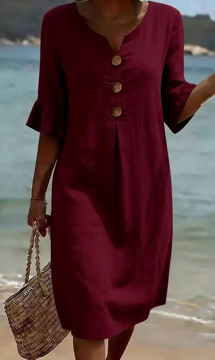 Womens V Neck Ruffle Sleeve Dress Comfortable Elegant Design Summer Casual Wear Wholesale Available