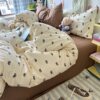 Class A Cute Super Soft Washable Cotton Four-piece Set Ins Style Skin-friendly Mix and Match Student Bed Sheet Three-piece Set Sleeping Naked Quilt Cover